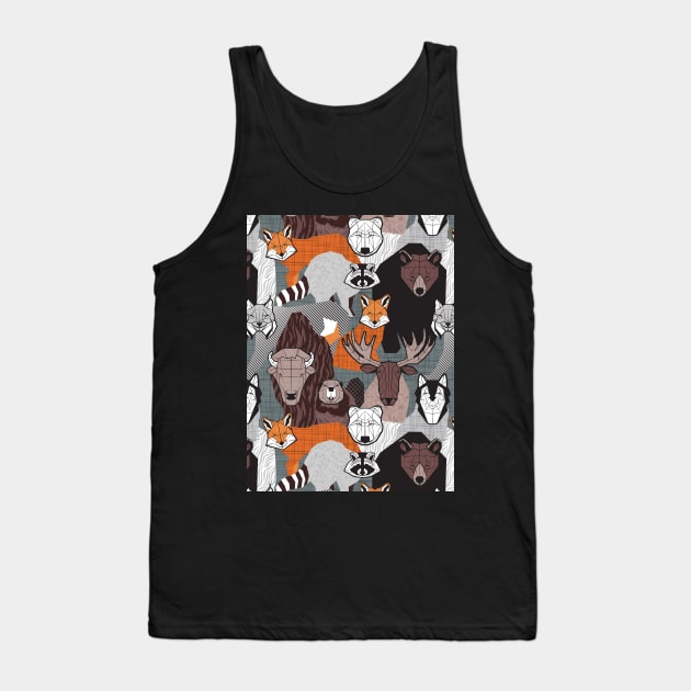 Canadian wild geometric animals // grey green background brown bear bull moose beaver bison grey lynx black and white raccoon bear wolf Tank Top by SelmaCardoso